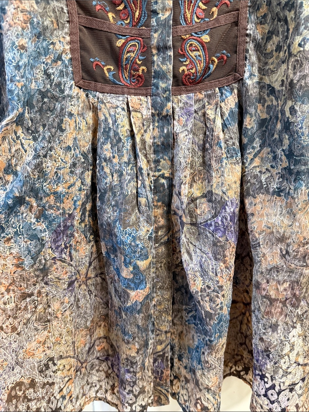 Coldwater Creek Paisley Embroidered Boho Tunic Top 1X Artsy Earthy Button Front - Picture 6 of 12